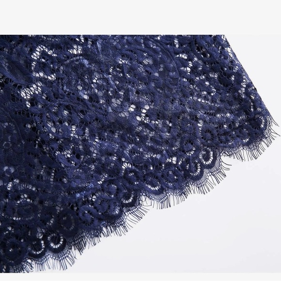 Chic Navy Lace Midi Dress - Picture 6 of 6